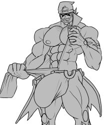 adtenkro archie_(pokemon) balls bara bulge flaccid gay male male_only monochrome muscles muscular penis pokemon solo solo_male team_aqua