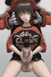 big_penis black_cum black_tentacles bottomless chst clown clown_shirt futanari personality_excretion veiny_penis