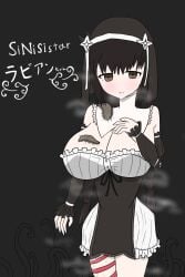 1girls ambiguous_penetration armwear blush breasts cleavage clothing dress female female_human femsub headwear huge_breasts human imminent_rape nun pale-skinned_female pale_skin rabiane_(sinisistar) sinisistar slug tentacle tentacles_under_clothes topwear