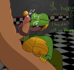 amphibian animatronic anthro ass balls bodily_fluids breasts buckteeth cum cum_on_face cumshot desesperadoleon dialogue drooling duo ejaculation english_text eyelashes eyes_closed female five_nights_at_freddy's freddy_fazbear's_pizzeria_simulator frog genital_fluids genitals green_body happy_frog hi_res licking machine male male/female mammal multicolored_body naked nipples nude open_mouth oral pants penile penis robot saliva saliva_on_penis saliva_on_tongue saliva_string scottgames teeth text tile_floor tongue tongue_fucking tongue_out topless vein veiny_penis video_games yellow_body