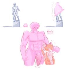 abs anthro bigger_male cat_ears cat_tail clawroline fine_art_parody furry futanari kirby kirby_(series) kirby_and_the_forgotten_land leopard mouthful_mode muscular muscular_male nikozoi paws pink_penis pink_skin public_domain red_cheeks revenge scared startled statue statue_of_david surprised sweatdrop tail transformation transformation_sequence veiny veiny_penis