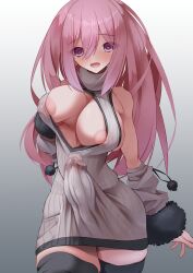 1futa absolute_territory areola_slip areolae ause_(artist) big_breasts big_penis breast_grab breasts bulge cleavage cleavage_cutout clothed clothing detached_sleeves erection erection_under_clothes futa_only futanari human light-skinned_futanari light_skin long_hair looking_at_viewer partially_clothed penis pink_hair precum precum_through_clothing solo standing sweater thighhighs virgin_killer_sweater