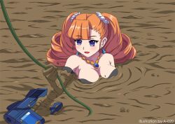 1girls a-020 arcana_heart blush blushing breasts curly_hair female gun mud petra_johanna_lagerkvist quicksand sink sinking solo tagme vine weapon