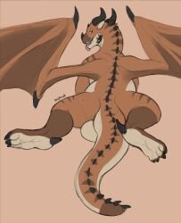 amphissal balls claws dragon feral genitals hi_res male malfaren simple_background slightly_chubby solo thick_tail tongue wings