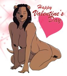 2019 5_fingers 5_toes anthro black_hair black_nose black_pawpads breasts brown_body brown_fur claws digital_media_(artwork) english_text feet female finger_claws fingers fur hair heart hi_res hindpaw holidays humanoid_hands kneeling long_hair looking_at_viewer lutrine malana_(lei-lani) mammal membrane_(anatomy) mustelid nipples nude one_eye_closed pawpads paws pinup pose smile solo text the_depths toe_claws toes umpherio valentine's_day webbed_hands wink winking_at_viewer