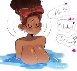 1girls afrolatina bathing big_breasts blush brown_hair closed_eyes colombian colombian_female dark-skinned_female dark_skin disney dolores_madrigal encanto female female_only latina nude nude_female sagging_breasts sensitive_hearing tinysolar