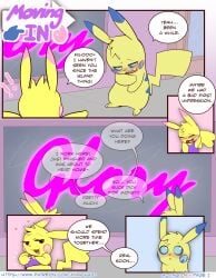 absurd_res blue_eyes blue_markings blush bottomless clothed clothing comic dialogue feral feral_only fur hi_res long_tail markings milachu milachu92 milochu nintendo pikachu pink_eyes pink_markings pokémon_(species) pokemon pokemon_only public tongue video_games yellow_body yellow_fur