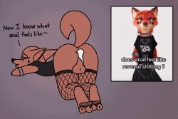 after_sex animated anthro anus ass ass_up backsack balls black_clothing black_topwear bodily_fluids canid canine clothing cum cum_from_ass cum_in_ass cum_inside disney duo facial_markings fishnet_clothing fishnet_thigh_highs fox genital_fluids genitals goth head_markings kodigozoot leaking_cum male mammal markings meme my_chemical_romance nick_wilde presenting presenting_hindquarters shaking_butt text topwear zootopia zootropolis