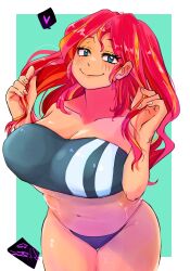 1girls big_breasts bikini breasts cleavage equestria_girls female female_only friendship_is_magic hasbro heart hi_res highres huge_breasts large_breasts my_little_pony navel simple_background smile smiling solo solo_female sozglitch spoken_heart sunset_shimmer swimsuit