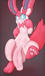 anthro balls big_balls big_penis eeveelution feral flaccid foreskin genitals girly hi_res huge_cock humanoid_genitalia long_penis male male_only n31l_(artist) nintendo nude one_leg_up pawpads paws penis pink_body pokémon_(species) pokemon raised_leg semi-anthro slightly_chubby solo sylveon thick_penis video_games white_body wide_hips