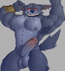 1boy 2022 4_fingers absurd_res anthro areola ball_tuft balls biceps big_balls big_penis blue_body blue_fur boner canid canine canis digital_media_(artwork) erection fingers fleshformomo foreskin fur genitals glans grey_background grey_body grey_fur hi_res league_of_legends looking_at_viewer lying male male_only mammal muscular muscular_anthro muscular_male nipples nude on_back orange_eyes pecs penis pubes red_sclera retracted_foreskin riot_games simple_background smile smooth_skin solo solo_male teeth tuft video_games warwick were werecanid werecanine werewolf wolf