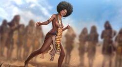 africa ahmale_okar_(sexy_airlines) areolae black_hair brown_eyes dancing dark-skinned_female dark_skin female green_eyes hoop_earrings hoop_earrings_oversized national_personification nipples nutaku petite sexy_airlines solo_focus south_africa traditional_clothes tribal tribal_clothing