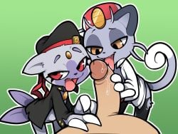 2_fingers 4_fingers alolan_form alolan_meowth anthro anthro_focus black_clothing black_ears black_hat black_headwear black_jacket black_leggings black_legwear black_nose black_topwear bodily_fluids bottomless bottomless_anthro bottomless_female claw_fingers claws clothed clothed_anthro clothed_female clothing collaborative collaborative_fellatio collaborative_sex dipstick_tail duo_focus erection eyebrows eyelashes faceless_character faceless_human faceless_male fangs feathers felid feline fellatio female female_anthro female_focus fingers flat_chested foreskin fur generation_7_pokemon generation_8_pokemon genitals glans green_background grey_body grey_ears grey_fur grey_inner_ear grey_tail grey_whiskers group hat headgear headwear hi_res hisuian_form hisuian_sneasel human human_on_anthro humanoid_genitalia humanoid_penis interspecies itsunknownanon jacket larger_human leggings legwear licking looking_down male male/female male_human mammal markings multicolored_body multicolored_fur nintendo open_clothing open_jacket open_shirt open_topwear oral outline penile penis penis_lick pink_glans pokemon pokemon_(species) pokephilia purple_body purple_eyebrows purple_fur raised_eyebrow raised_eyebrows red_clothing red_eyes red_hat red_headwear red_ribbon regional_form_(pokemon) retracted_foreskin ro_(duraspaz) saliva saliva_on_penis saliva_string sex shirt simple_background sini_(duraspaz) size_difference smaller_anthro tail tail_feathers tail_markings teeth tongue tongue_out topwear torn_clothing torn_leggings torn_legwear trio two_tone_body two_tone_fur two_tone_hat two_tone_tail urethra whiskers white_body white_claws white_clothing white_fur white_hat white_headwear white_outline white_shirt white_tail white_tail_tip white_topwear yellow_eyes