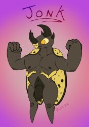 4_arms anthro arthropod balls beetle big_arms big_balls big_dick_energy big_penis body_hair flaccid flexing flexing_bicep flexing_both_biceps genitals happy_trail hercules_beetle hi_res himbo horn impishhyena insects jonk_(impishhyena) male male_only multi_arm multi_limb muscular nipples nude penis rhinoceros_beetle scarabaeid small_arms solo tapering_horn thick_thighs wings yellow_eyes yellow_penis