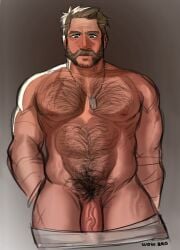 1boy abs bara beard call_of_duty call_of_duty:_modern_warfare_2 captain_price cowboy_shot dog_tags facial_hair full_beard hairy highres looking_at_penis male_focus male_pubic_hair mature_male muscular muscular_male mutton_chops navel navel_hair nipples penis pubic_hair short_hair single_nipple_piercing solo standing stomach strongman_waist thick_arm_hair thick_beard thick_chest_hair thick_eyebrows thick_navel_hair thick_thighs thighs topless_male unfinished veins veiny_penis wow9bro