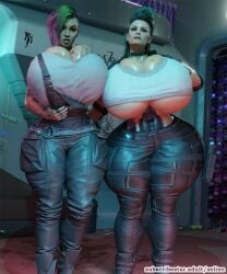 3d 3d_(artwork) 3d_model blue_eyes cybernetics cyberpunk cyberpunk_2077 female female_only freckles green_hair gun huge_ass huge_breasts hyper hyper_ass hyper_breasts jacket judy_alvarez jumpsuit large_ass large_breasts rogue_amendiares selinemukgrom