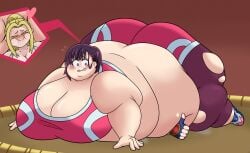 2girls bbw belly_smother fat fat_ass mikazuki_shizuka squashing ssbbw sumo_wrestling zom_100_zombie_ni_naru_made_ni_shitai_100_no_koto