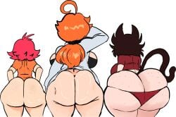 3girls absurd_res absurd_resolution absurdres ass ass_chart ass_cleavage ass_comparison ass_size_difference back_focus back_view big_ass big_butt black_hair bottom_heavy bottomless bottomless_female bottomwear bra breasts bubble_ass bubble_butt butt_crack cat_ears cat_girl catgirl coat curvaceous curvy curvy_female curvy_figure fat_ass female female_focus female_only freckled_skin freckles freckles_on_ass freckles_on_butt from_behind hi_res high_resolution highres huge_ass huge_butt kayla_(lemonadepikachu) kemonomimi labcoat large_ass lemonadepikachu medium_hair multiple_girls no_panties no_underwear oc oc_only orange_hair original original_artwork original_character original_characters panties pink_hair ponytail sam_(lemonadepikachu) shine shiny_ass shiny_butt shiny_skin simple_background suzy_(lemonadepikachu) tail thick_ass underwear viewed_from_behind voluptuous voluptuous_female white_background