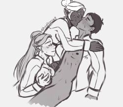 altean breasts cum cum_on_breasts dark-skinned_female erection happy happy_sex heidibiersack kissing lance_mcclain monochrome nipples paizuri partially_clothed penis pointy_ears princess_allura romelle smile straight threesome titfuck titjob voltron voltron:_legendary_defender white_hair