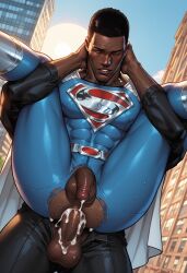 2boys ai_generated anal anal_penetration anal_sex clothed dark-skinned_male dark_skin dc dc_comics gay male_only muscular muscular_male ripped_clothing stand_and_carry_position standing_sex superherosuckerrr superman_(series) val_zod