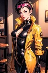 ai_generated eyewear_on_head female jubilation_lee jubilee large_breasts leather leather_clothing marvel marvel_comics nipples short_hair_female tight_clothes tight_clothing tight_fit x-men