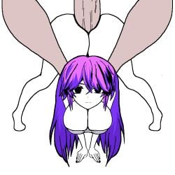 anal anal_sex animated ass big_ass big_breasts black_nails bouncing_breasts bra breasts empty_eyes fucked_from_behind head_grab jack-o'_pose looking_at_viewer neutral_expression purple_hair sewerslvt traced traced_animation zonen404