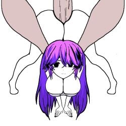 anal anal_sex animated ass big_ass big_breasts black_nails bouncing_breasts bra breasts empty_eyes fucked_from_behind head_grab jack-o'_pose looking_at_viewer music_(culture) neutral_expression purple_hair sewerslvt traced traced_animation zonen404