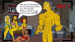 1boy 1men 4girls bikini bikini_top breasts brown_body brown_skin excited excited_for_sex heels heels_only huge_breasts low_light moe_szyslak muscular muscular_male penis pillow porn_dialogue pornography recording recording_sex recording_symbol slave slave_bikini slavegirl sofa the_simpsons waiting_for_sex yellow_body yellow_skin