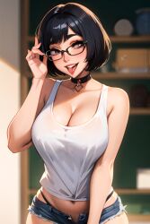 ai_generated big_breasts booty_shorts cleavage original wet_shirt