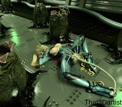 3d alien_(franchise) choking facehugger forced metroid pussy_hugger rape samus_aran that3dartist zero_suit_samus