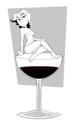 black_and_white breasts bw_(long_gone_gulch) eyelashes feet female female_only fingers glass half-closed_eyes long_gone_gulch monochrome navel nightlyg1 nipples nude pussy short_hair sitting small_breasts solo wine wine_glass