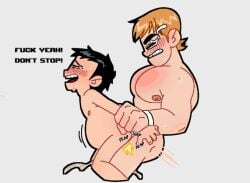 2boys anal darkandgoofy drooling encouragement gay lifting male_focus male_only nude pecs restrained scott_pilgrim size_difference tears thrusting_into_ass todd_ingram wallace_wells yaoi