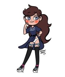 bitting_lip blue_eyes blush brown_hair chispa_dulce cressie_butterfly female_only heels iquestx_commissions original_character seductive showing_panties star_vs_the_forces_of_evil wedge_heels