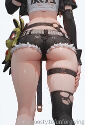 ai_generated ass ass_focus covered_nipples crop_top hips jacket nicole_demara short_shorts shorts straps top unforgiving wet wet_body wet_clothes wet_skin zenless_zone_zero