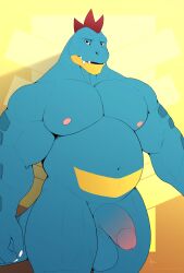 absurd_res anthro balls big_balls bubbaferaligatr bubbagatr crocodilian feraligatr flaccid fullbodywolf generation_2_pokemon genitals hi_res male musclegut muscular nintendo nipples pecs penis pokemon pokemon_(species) reptile saggy_balls scalie solo