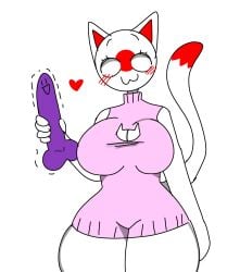 aaahhhhhhh22 blank_eyes blush cat_ears cat_tail catgirl circle_head cleavage_window countryhumans countryhumans_girl curvaceous curvy_female curvy_figure dildo_in_hand dildo_with_balls dildo_with_face heart japan_(countryhumans) pink_dress purple_dildo red_tail thick_thighs white_ears white_eyes white_tail