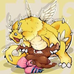 blue_eyes blue_hair dannyg dark-skinned_female dark_skin dragonite huge_breasts huge_thighs knot lactation male male_pokemon/female_human ming-ming_yúan pink_hair pokemon pokemon_on_female pokemon_penetrating pokephilia