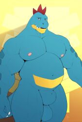 absurd_res animal_genitalia anthro balls big_balls bubbaferaligatr bubbagatr feraligatr fullbodywolf generation_2_pokemon genitals hi_res male musclegut muscular nintendo nipples pecs pokemon pokemon_(species) saggy_balls sheath solo