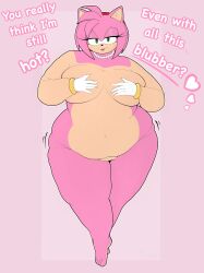 2025 amy_rose anthro bedroom_eyes belly_overhang breasts covering covering_breasts english_text eulipotyphlan female fupa gem hedgehog hi_res jewelry mammal narrowed_eyes necklace nude obese obese_female overweight overweight_female pearl_(gem) pearl_necklace puhba seductive sega solo sonic_the_hedgehog_(series) text