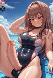 1futa ai_generated armpits beach beach_background beachside dickgirl erect_penis erection futa_only futa_sans_pussy futanari goddess_of_victory:_nikke happy huge_cock rapi_(nikke) roxygtf smile smiling smiling_at_viewer