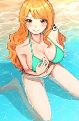 bikini breasts female female_only kasumi6 long_hair nami_(one_piece) one_piece orange_eyes orange_hair post-timeskip solo