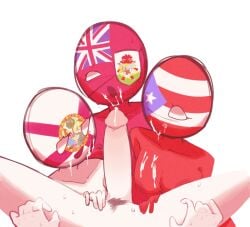 1boy 3girls bermuda_(countryhumans) big_penis countryhumans countryhumans_girl cum cum_in_mouth cum_on_breasts cum_on_face florida_(statehumans) huge_cock licking licking_lips one_eye_obstructed pubic_hair puerto_rico_(countryhumans) red_body sleepserumm statehumans statehumans_girl sweat sweatdrop tongue_out united_states_of_america_(countryhumans) white_body