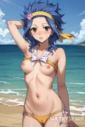 1girls ai_generated alone artist_name beach bikini bikini_only blue_hair breasts brown_eyes fairy_tail female futarush girl levy_mcgarden looking_at_viewer naked nipples nude ocean ocean_background outdoor_nudity outdoors patreon patreon_username petite petite_body petite_breasts petite_female petite_girl sand sea sea_background small_breasts solo sultryspark teen teenage teenage_girl teenager tits_out water water_background yellow_bikini yellow_bikini_only