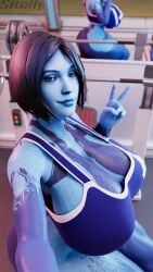 1girls 3d 3d_(artwork) ass big_ass big_breasts big_butt blender blender_(software) blue_body blue_skin bob_cut breasts cortana gym halo_(series) high_resolution highres looking_at_viewer pov sci-fi science_fiction selfie skelly3d solo solo_female video_games