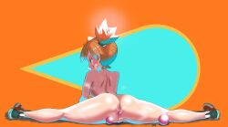 absurdres anal anal_beads anal_object_insertion anus ass asymmetrical_hair back blur_censor blush breasts censored creatures_(company) female female_focus flexible from_behind full_body game_freak highres huge_ass kasumi_(pokemon) legs looking_back medium_breasts naked_footwear nintendo nude object_insertion orange_background orange_hair pokemon pokemon_lgpe ponytail pussy raida_(fmuc5473) sex sex_toy shiny_skin shoes short_hair shoulder_blades side_ponytail simple_background sneakers solo split spread_legs thick_thighs thighs wide_spread_legs