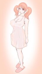 1futa breasts clothed clothing dress erection erection_under_clothes fully_clothed futa_only futanari gown human light-skinned_futanari light_skin monochrome nanami7mal penis slippers solo standing tenting translucent translucent_clothing transparent_clothing twintails