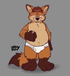 2024 anthro belly biped bulge canid canine clothing detailed_bulge disney dorkyrudy erection erection_under_clothing fox genital_outline gideon_grey hi_res male mammal penis_outline simple_background slightly_chubby solo underwear zootopia