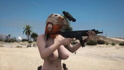 1girls 3d 3d_(artwork) belt breast_physics camouflage camouflage_headwear car casual desert exhibitionism exhibitionist eyewear female female_focus female_only firearm gameplay gameplay_mechanics glasses grand_theft_auto_online grand_theft_auto_v gta5 gta_5 gta_v gtav gun guns headwear helmet human jiggle_physics kemikarugaru looking_at_viewer makeup medium_hair military military_helmet military_vehicle naked naked_belt naked_female naked_helmet nipples nude nude_female nudism nudist nudity outdoors outdoors_nudity pale_skin palm_tree palm_trees physics protective_eyewear red_hair red_lips rifle shooting slow_motion soldier solo tactical_belt tactical_glasses tactical_nudity tagme vehicle video video_games weapon