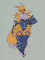 2d 2d_(artwork) 2d_artwork ass black_sclera blue_eyes breasts digimon female hair latex latex_armwear latex_boots latex_gloves latex_legwear latex_suit pierced_tongue piercing purple_markings renamon solo tagme tail tongue tongue_out tongue_piercing wolftang yellow_body yellow_fur