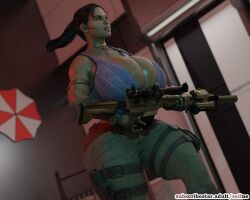 biohazard cleavage dark-skinned_female dark_skin ebony gun huge_breasts hyper hyper_breasts resident_evil resident_evil_5 running sheva_alomar umbrella_corporation